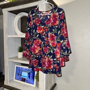 Floral Women's Top - Navy and Red